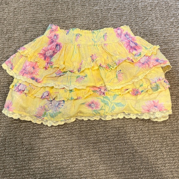 LoveShackFancy Yellow Floral Mini Skirt Small 7-8 Youth Tiered Ruffle - Picture 2 of 2